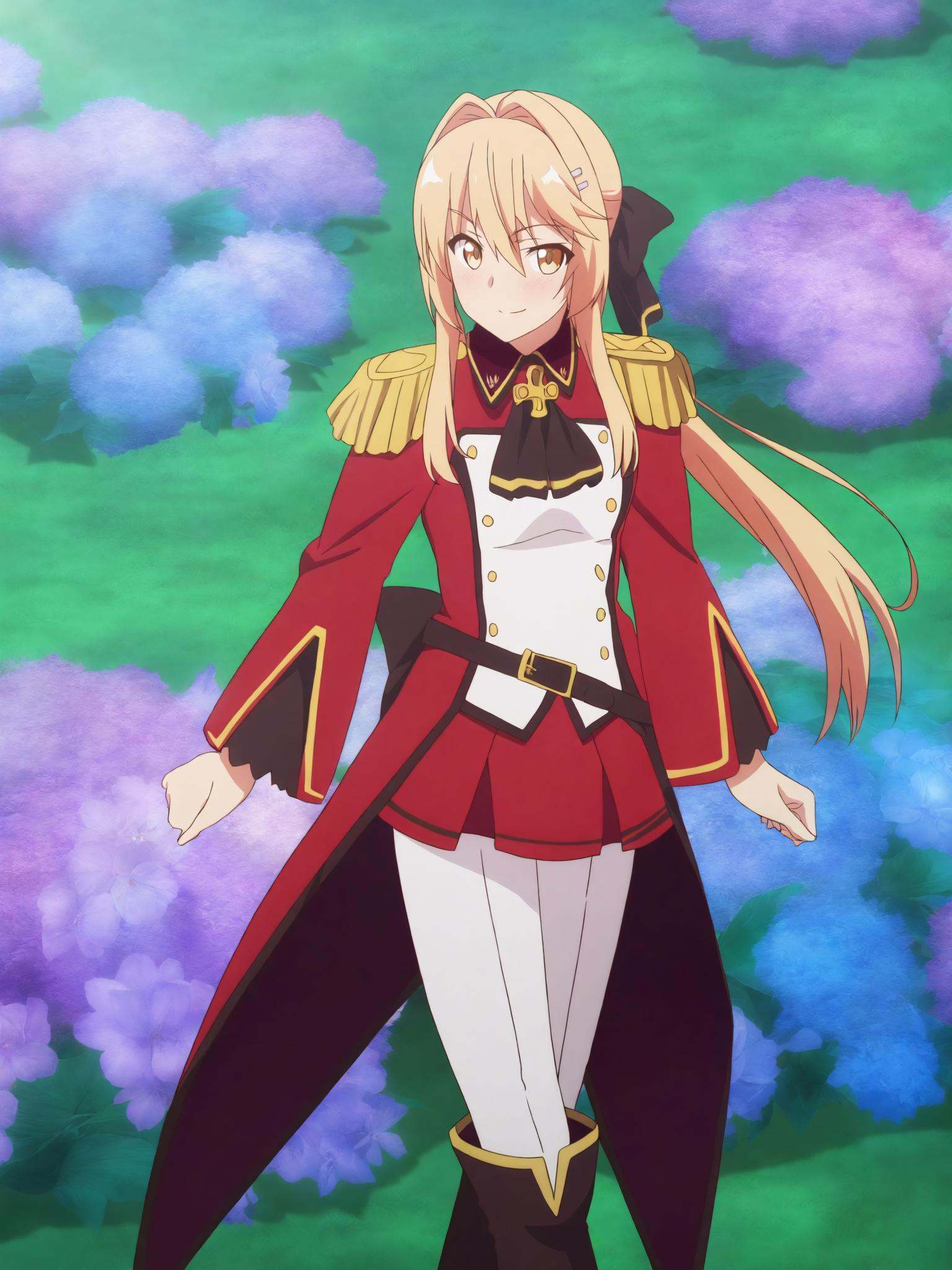 15_Liscia_MilitaryUniform,  long Blonde hair tied to ponytail,  hair between eyes on Tensor.Art