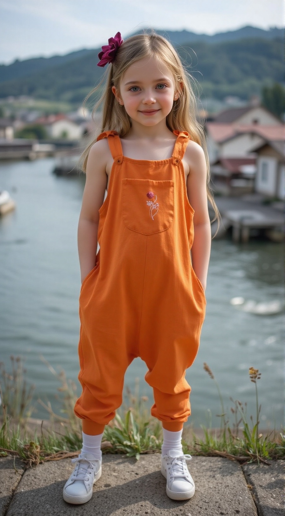 photorealistic,  full body Photography of a child 12 years old girl,  blue eyes smile on Tensor.Art