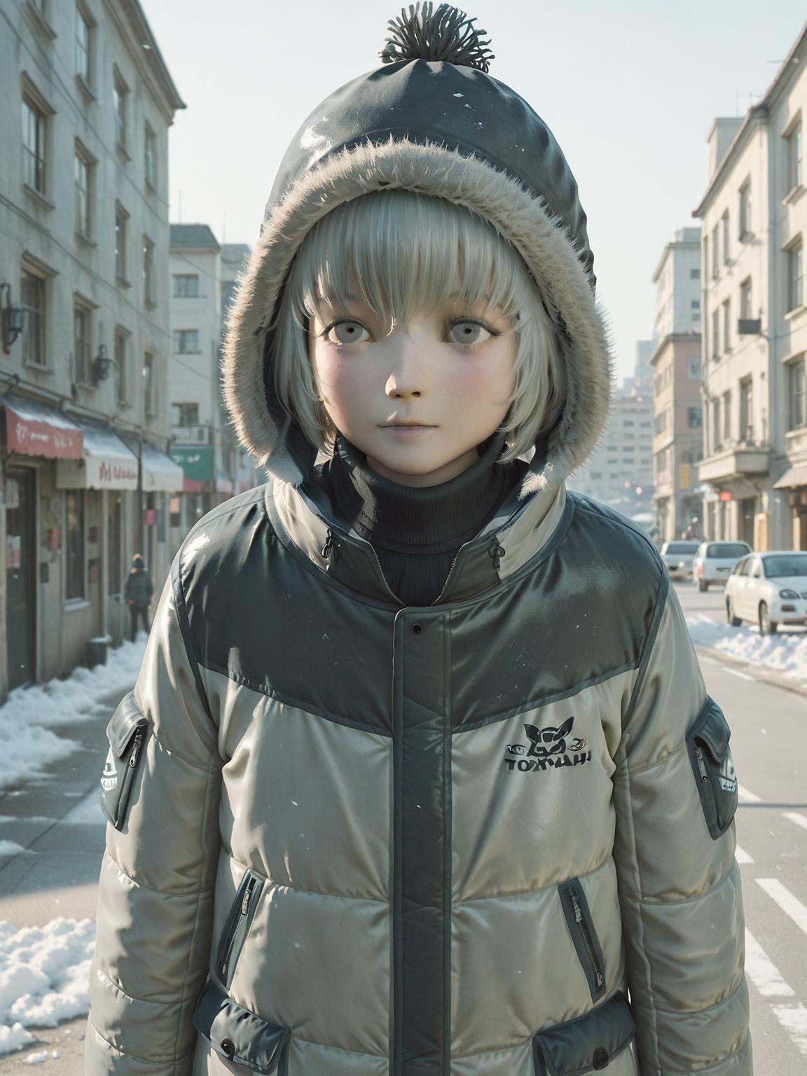 tokyonah,  grey snow,  city streets on Tensor.Art