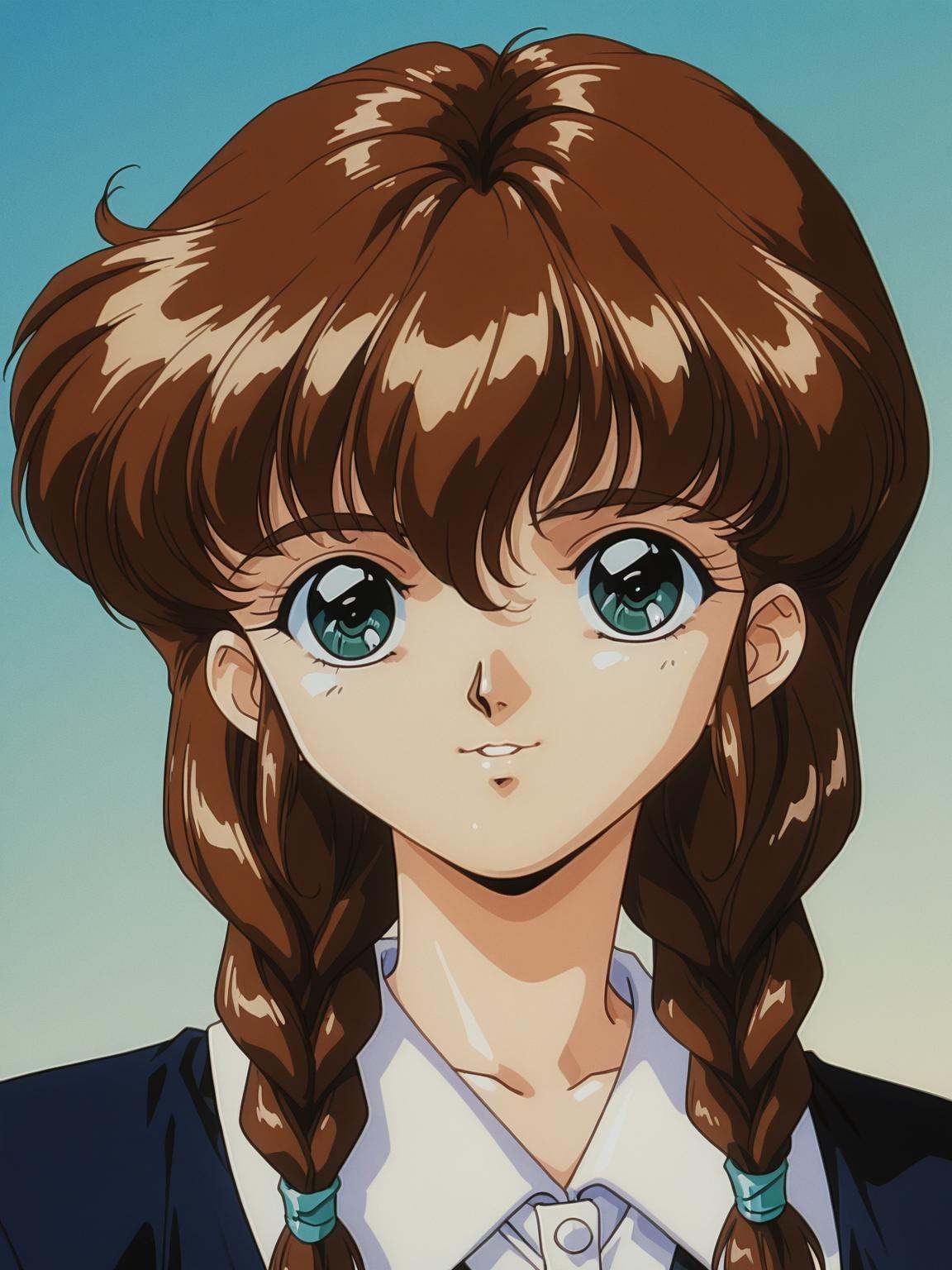 reikomikogami,  brown hair,  twin braids on Tensor.Art