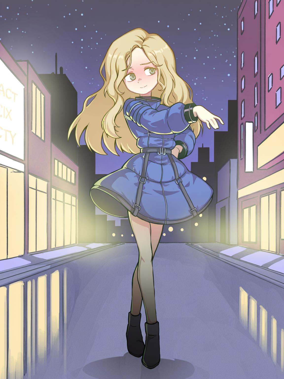 xdianaxblonde hair,  green eyes orenjidancing,  posingcity street on Tensor.Art