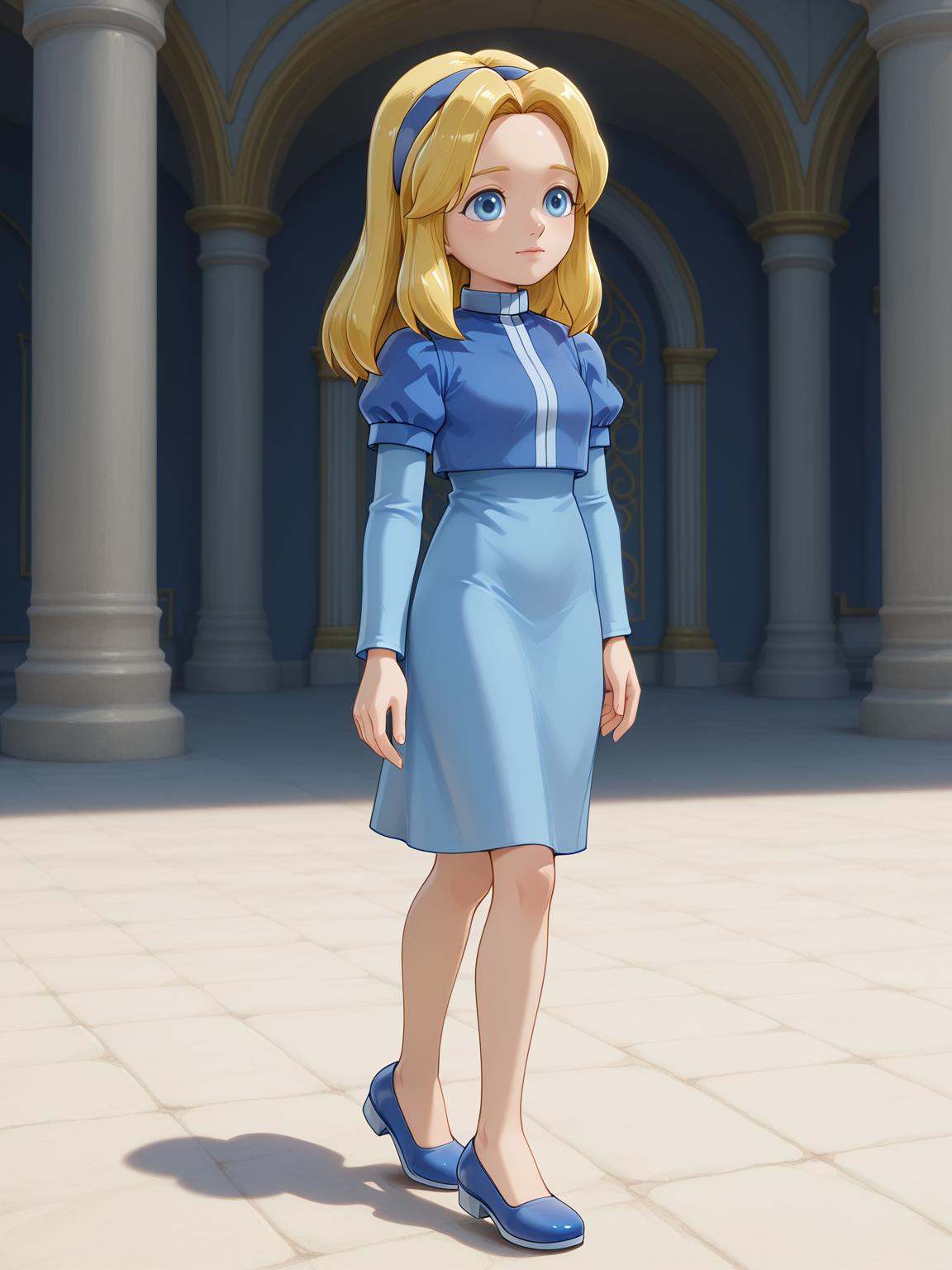 mariarobotnikblonde hair,  blue dress on Tensor.Art