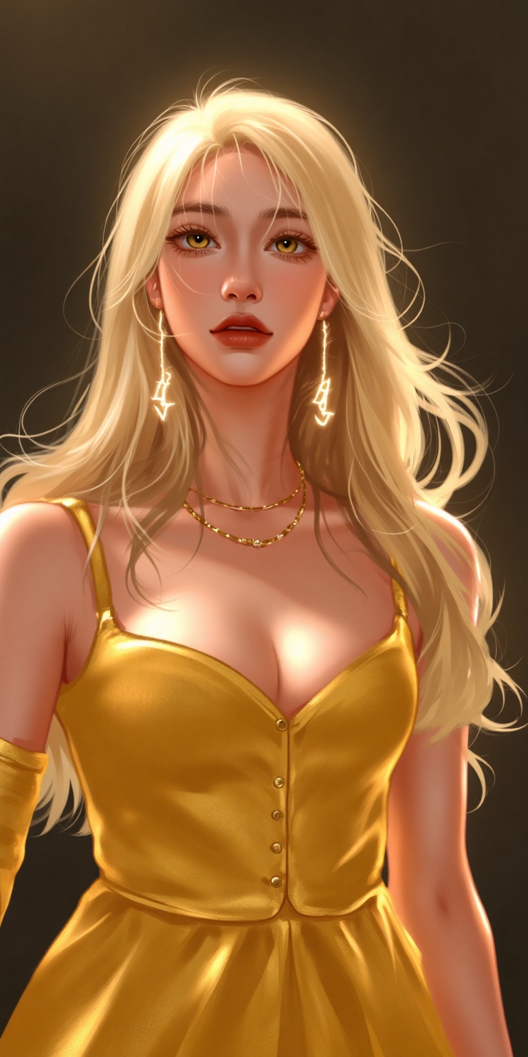 A mystical and enchanting scene unfolds: Wang Yushan,  as Tifa Lockhart from Final Fantasy VII,  stands tall in a golden d...