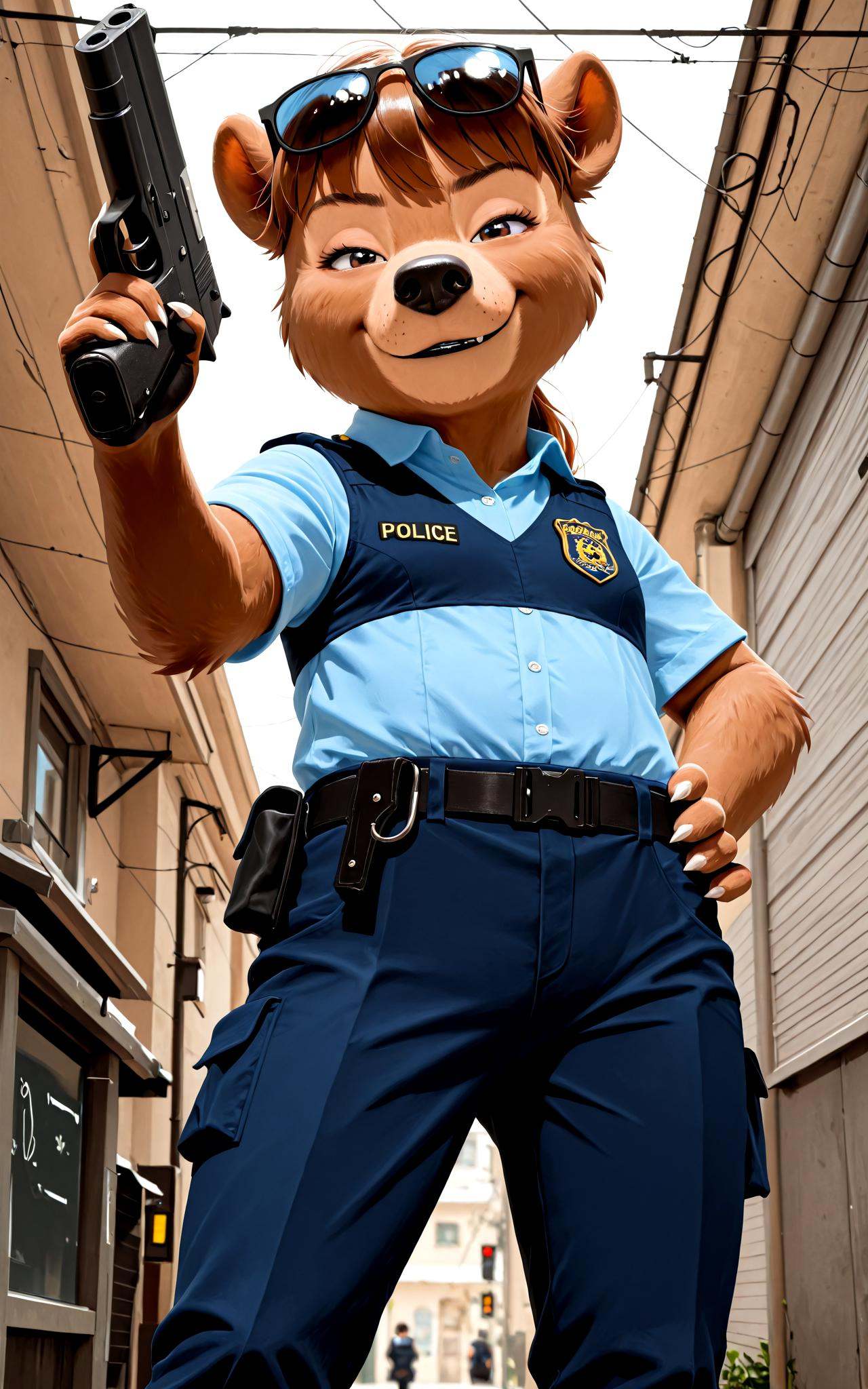 ambrosia,  brown hair ,  bear BREAKPolice uniform on Tensor.Art