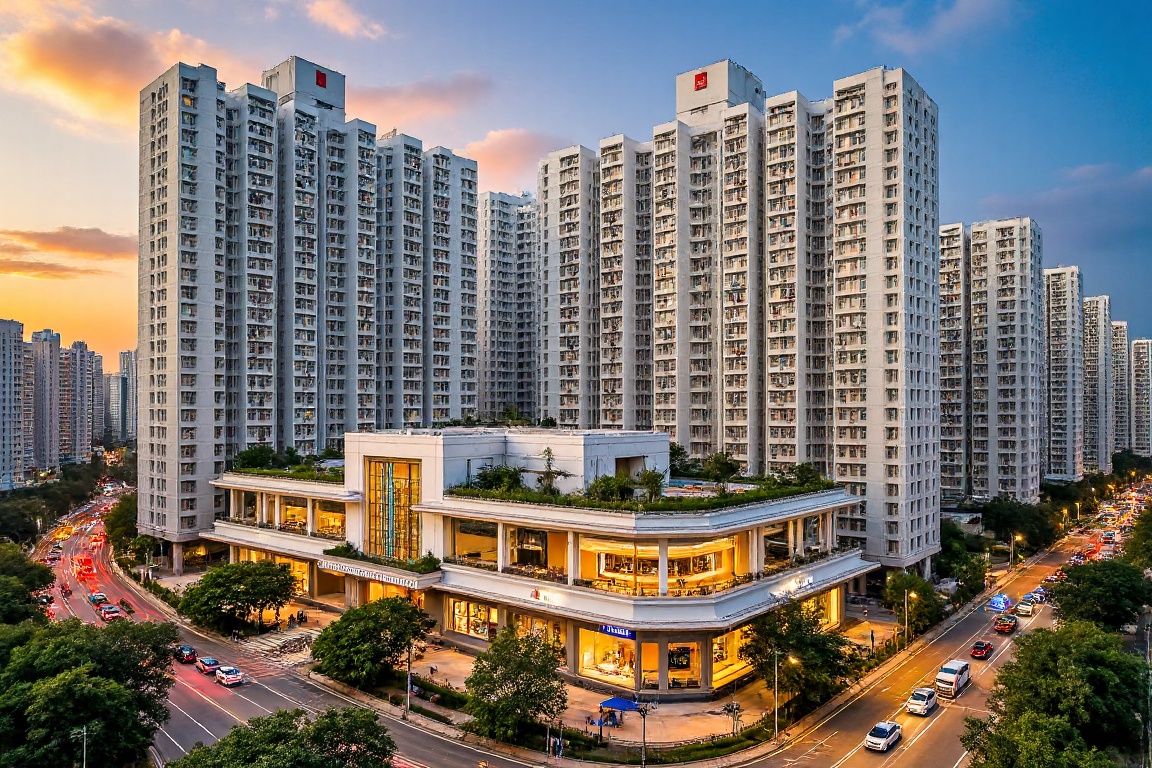 public housing building,  luxury shopping mall at podium, on Tensor.Art