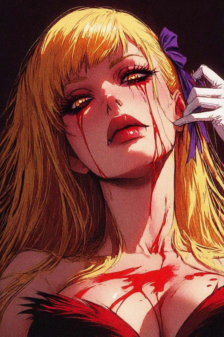 kiss-shot acerola-orion heart-under-blade,  very long hair,  blonde hair on Tensor.Art