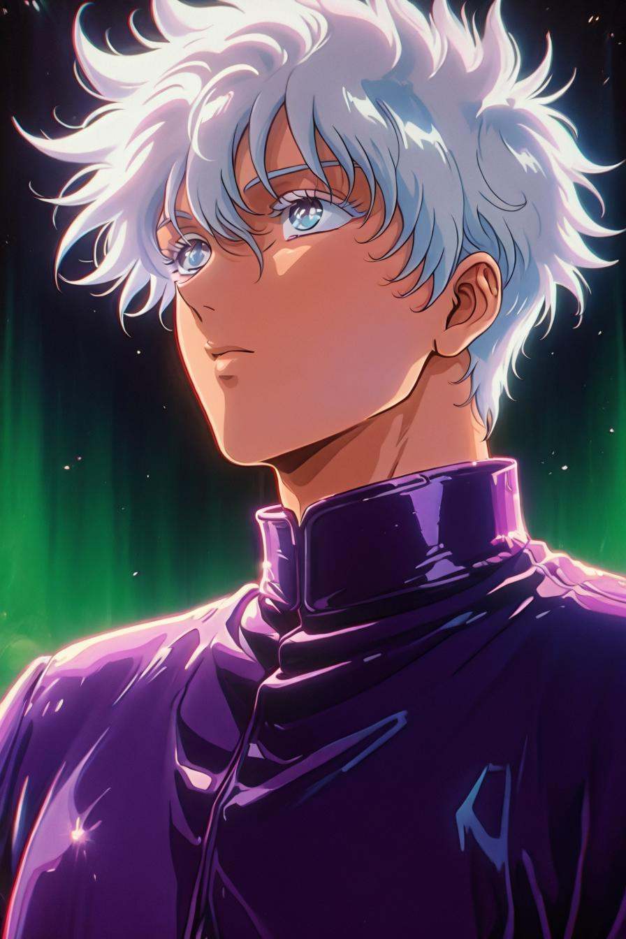 gojou satoru,  white hair,  purple pants on Tensor.Art