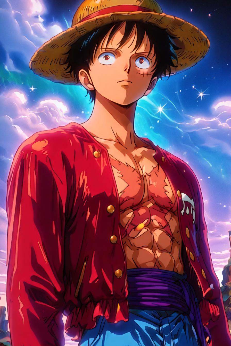 Luffy,  red jacket,  scar on chest on Tensor.Art