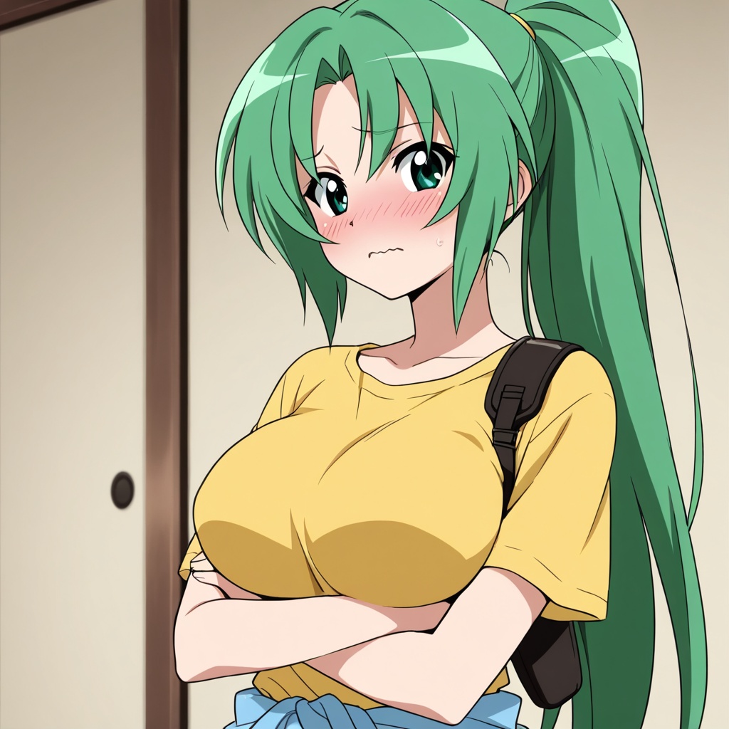 Sonozaki Mion,  green hair,  ponytail on Tensor.Art