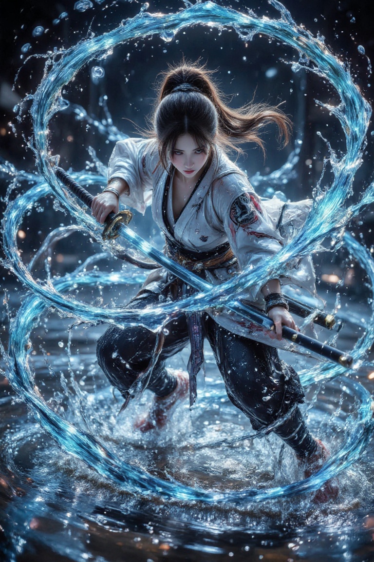 aqua_splash_katana,  sword_pose_chiccombat,  epicheroine-style on Tensor.Art