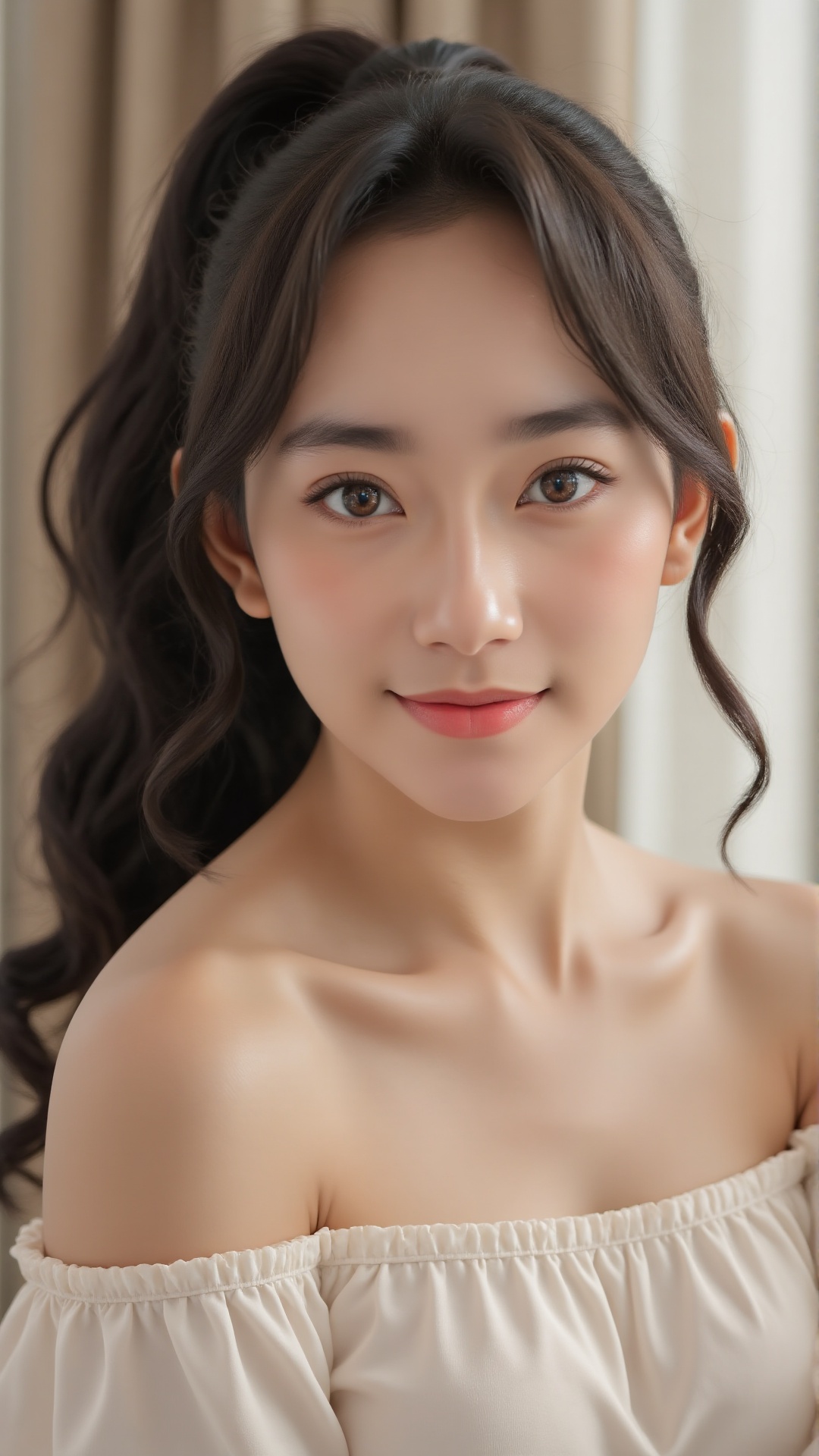 A hyper-realistic,  high-resolution portrait of a stunningly beautiful young woman with flawless,  radiant skin. Her long...