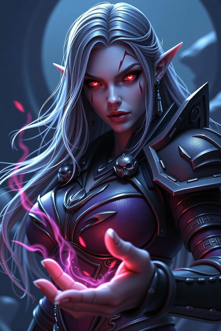 A high-resolution digital painting or 3D render of Sylvanas Windrunner from World of Warcraft: Shadowlands,  depicted in a...