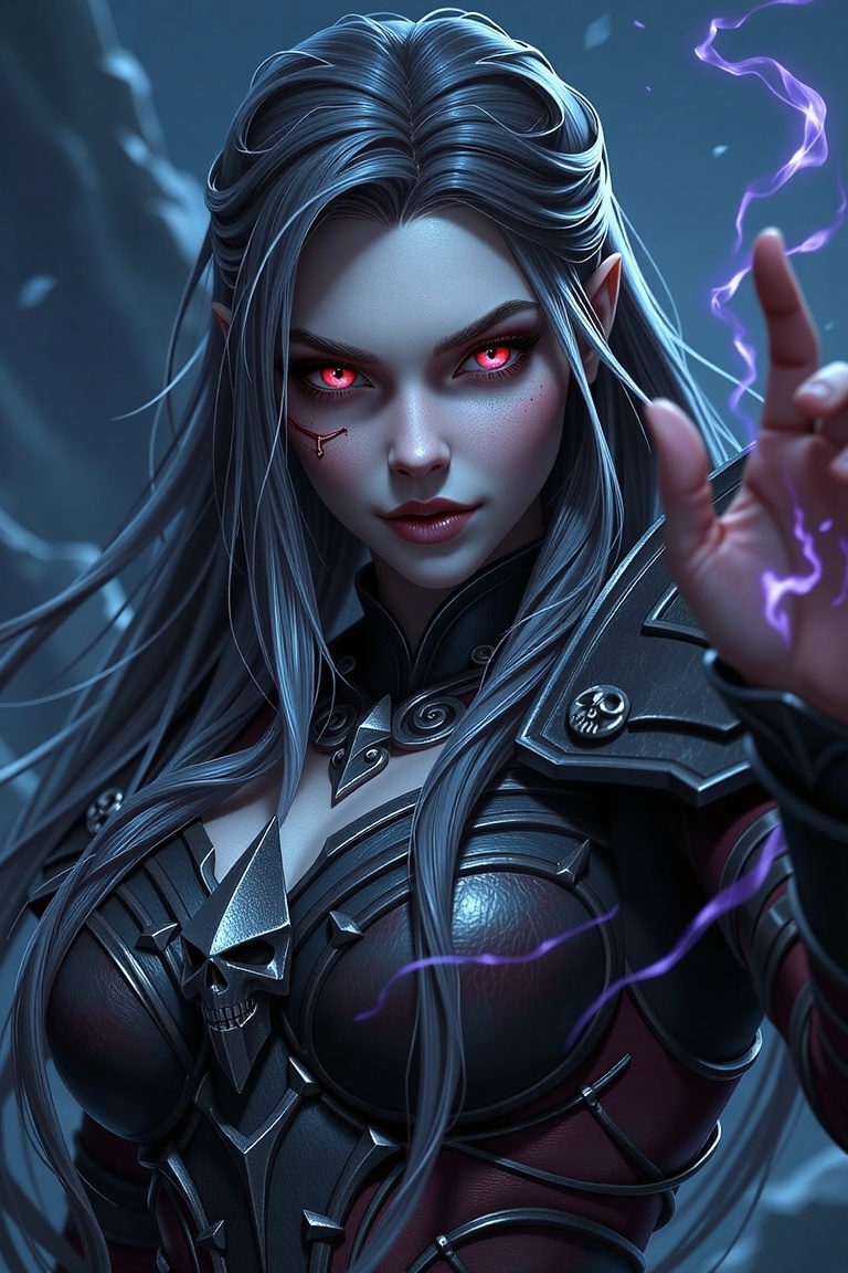 A high-resolution render of Sylvanas Windrunner from World of Warcraft: Shadowlands,  depicted in a close-up,  dramatic po...