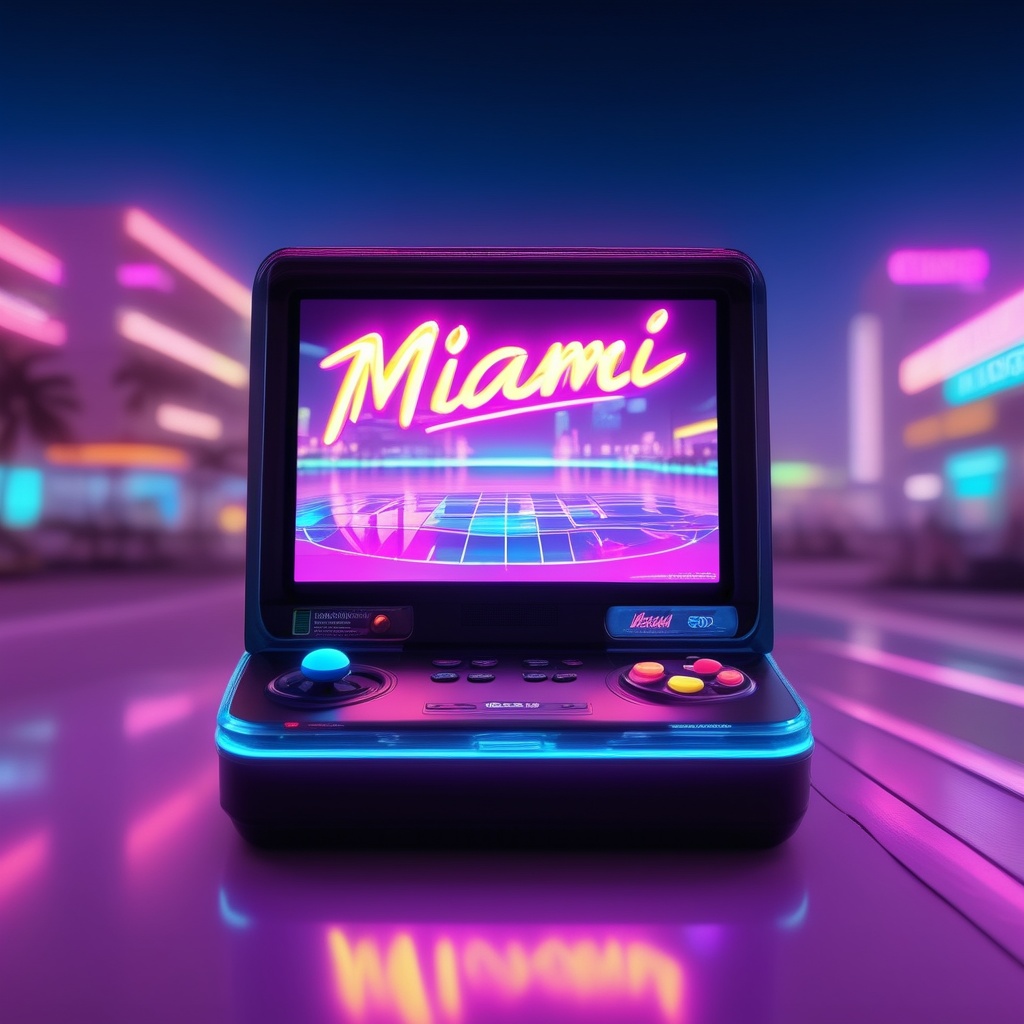 "miami" beach hologram,  ,  (night time) on Tensor.Art
