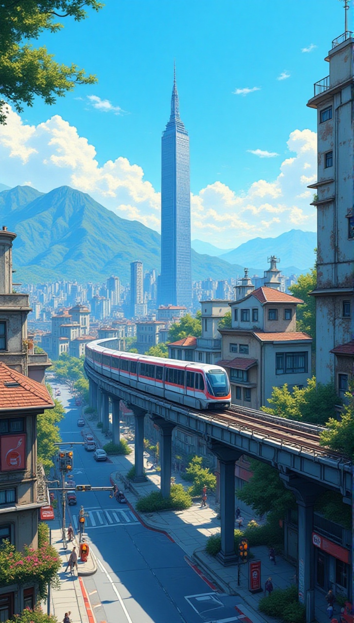Aerial side view ,  monorail,  train on Tensor.Art