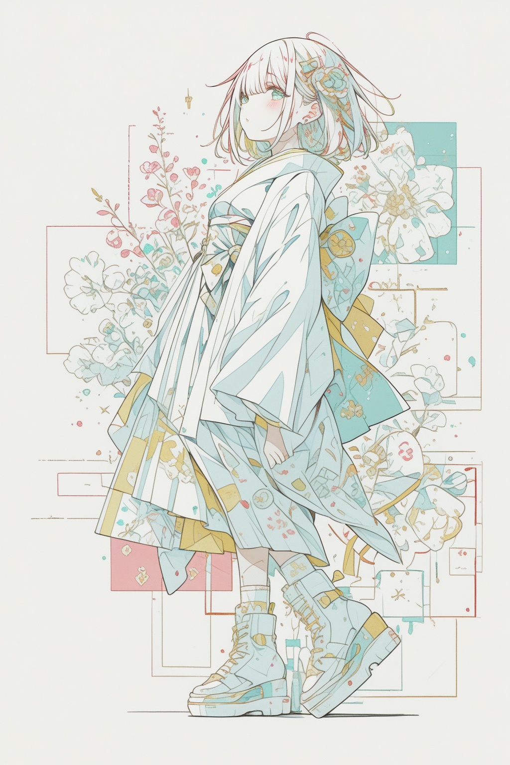 1girl,  multicolored clothes,  japanese clothes on Tensor.Art
