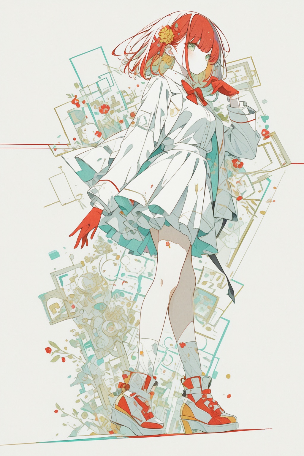 1girl,  red hair flower,  red gloves on Tensor.Art
