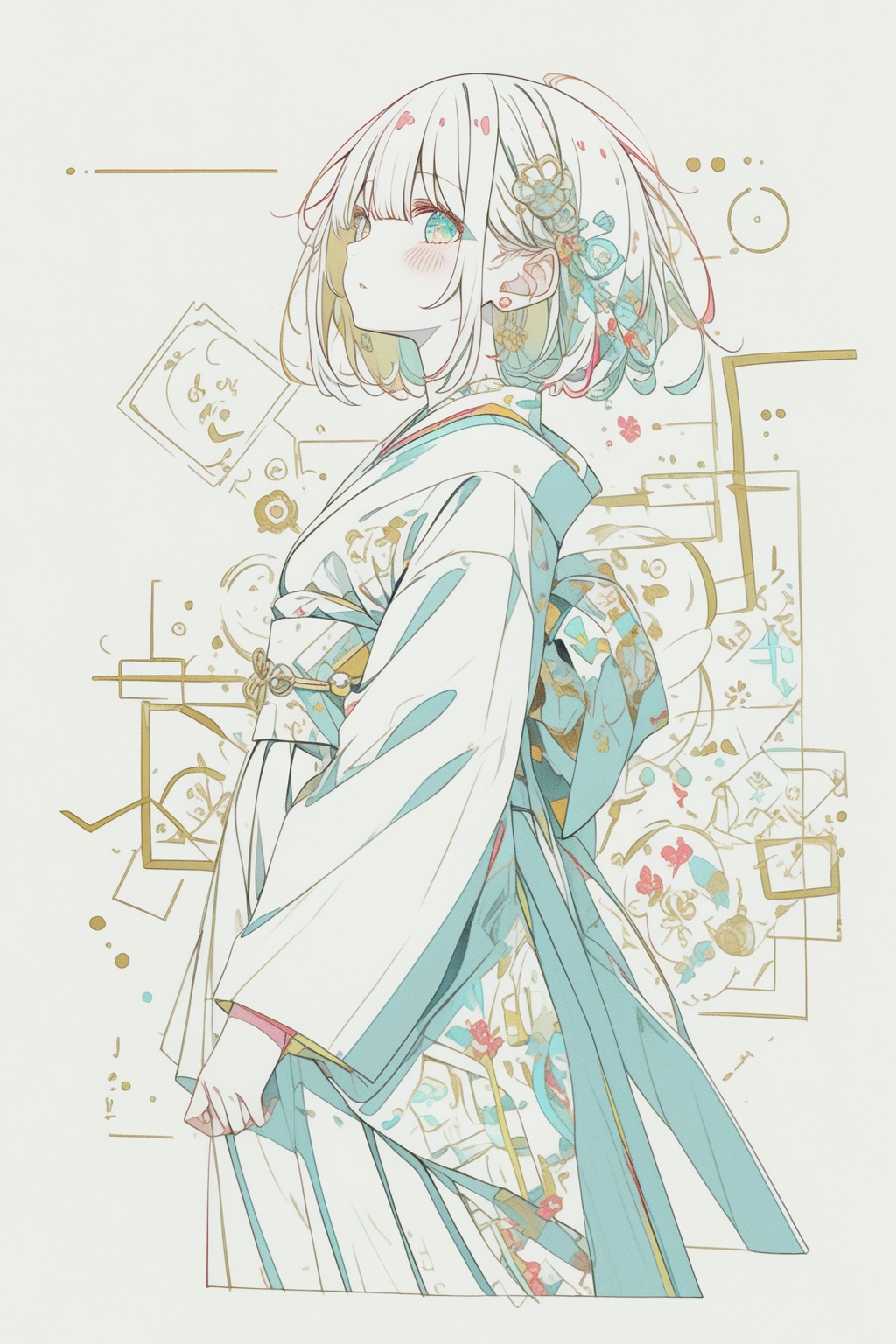 1girl,  multicolored clothes,  japanese clothes on Tensor.Art