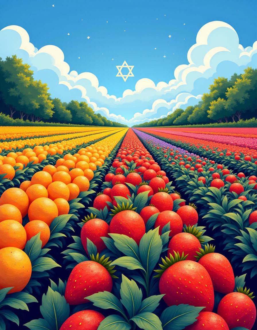 hanukkahcolors,  strawberry fields under a clear sky on Tensor.Art