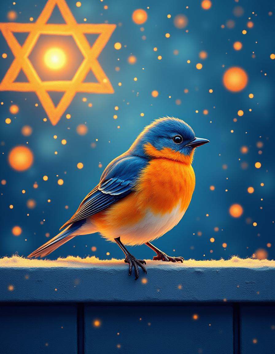 hanukkahcolors,  bird perched on a fence on Tensor.Art