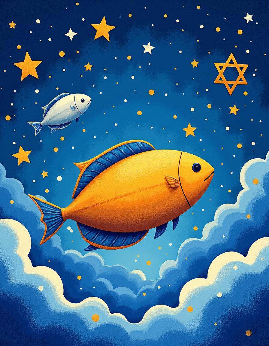 hanukkahcolors,  giant fish swimming in the sky on Tensor.Art