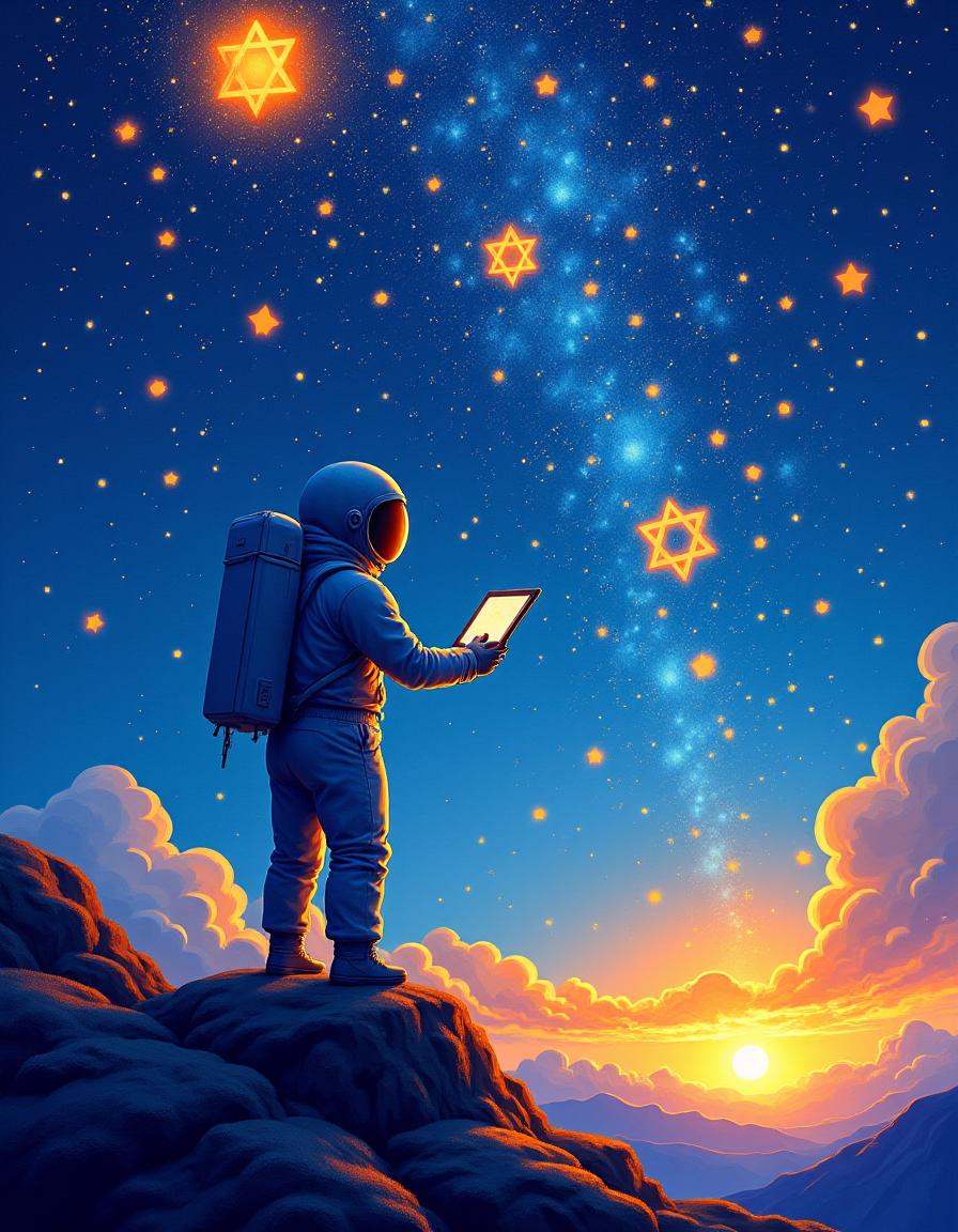hanukkahcolors,  astronaut painting a canvas in space on Tensor.Art