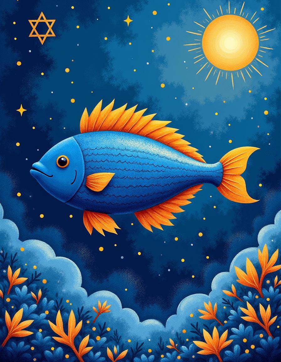 hanukkahcolors,  giant fish swimming in the sky on Tensor.Art