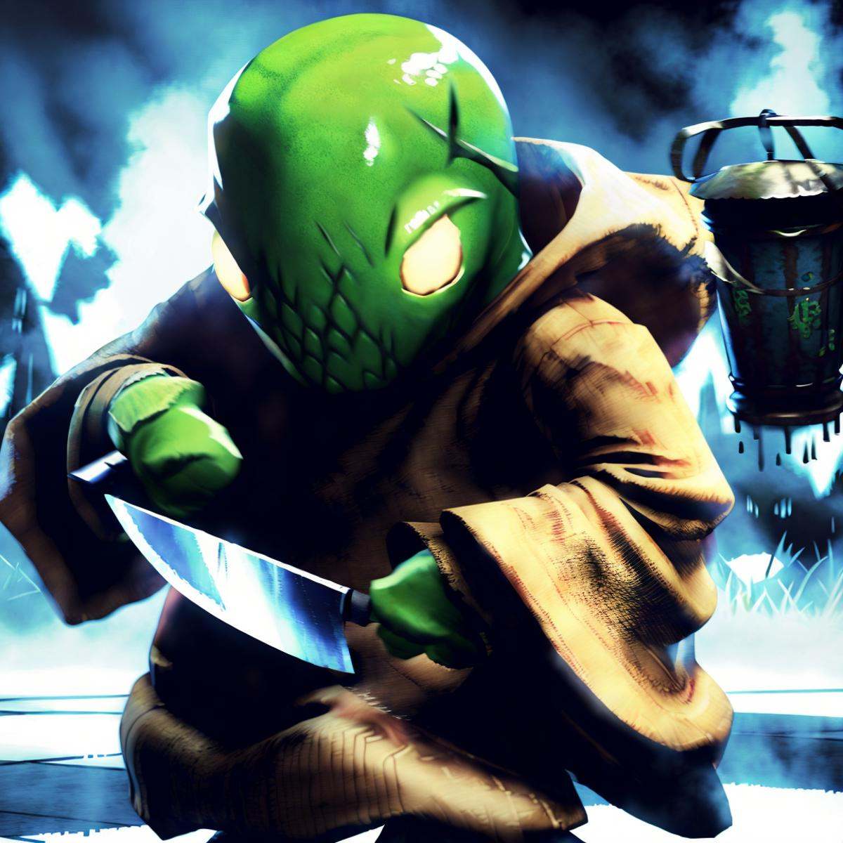 hyperealistic photo of tonberry ((horror villian)),  holding knife and lantern on Tensor.Art