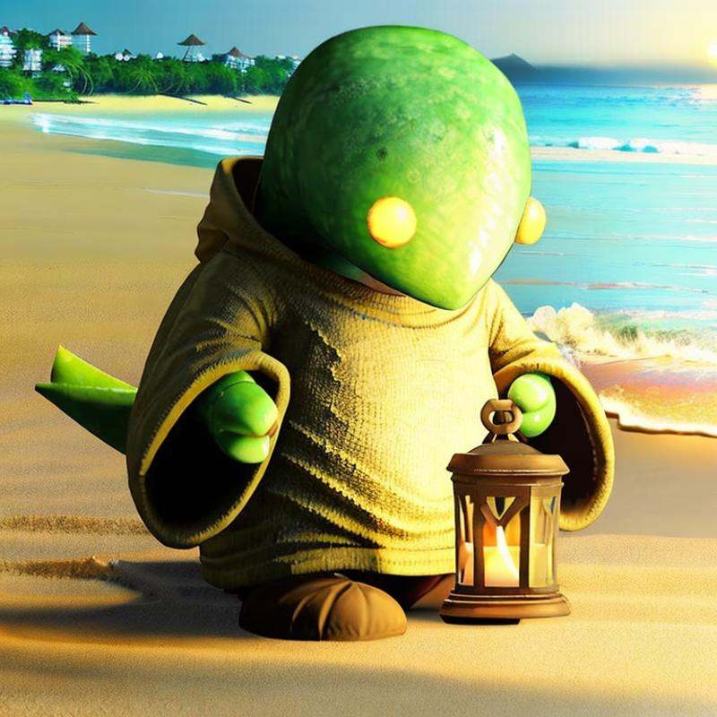 tonberry ((at the beach)),  holding knife and lantern on Tensor.Art