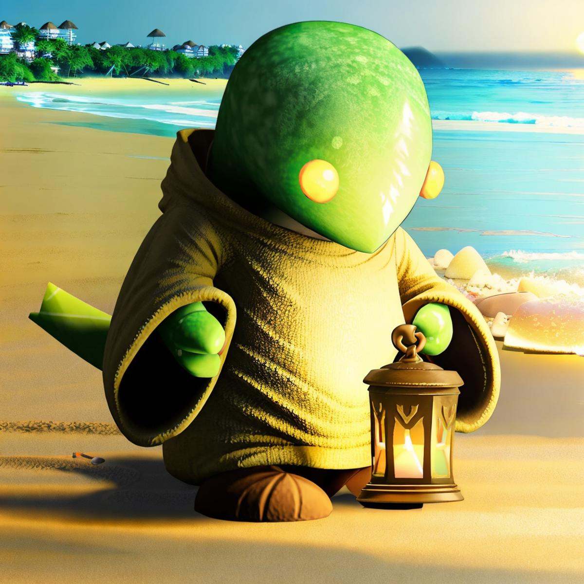 tonberry ((at the beach)),  holding knife and lantern on Tensor.Art