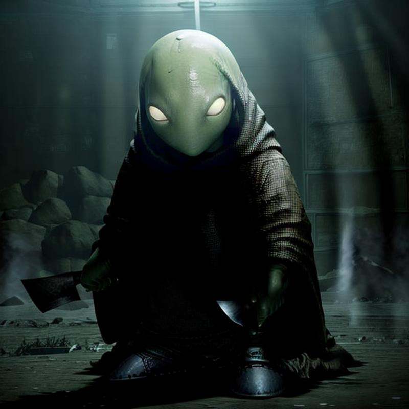 masterpiece dark fantasy photo of tonberry,  ((holding (knife) and lantern),  in a underground bunker on Tensor.Art