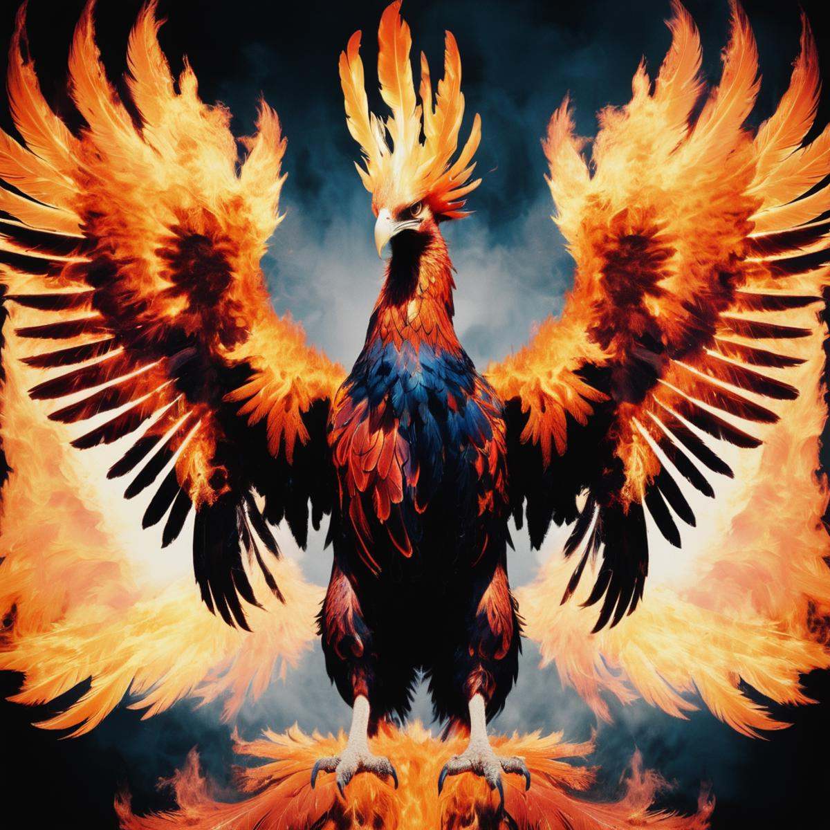 double exposure,  (flaming phoenix),  CineColor on Tensor.Art