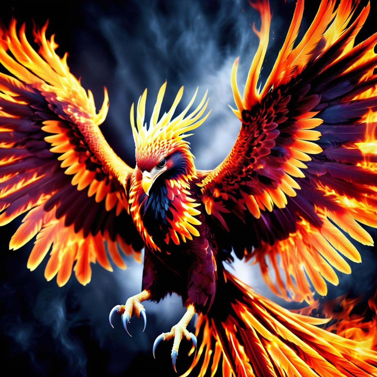 masterpiece photo of a phoenix in battle,  A piercing melodic cry echoed through the battlefield with each attack of its t...