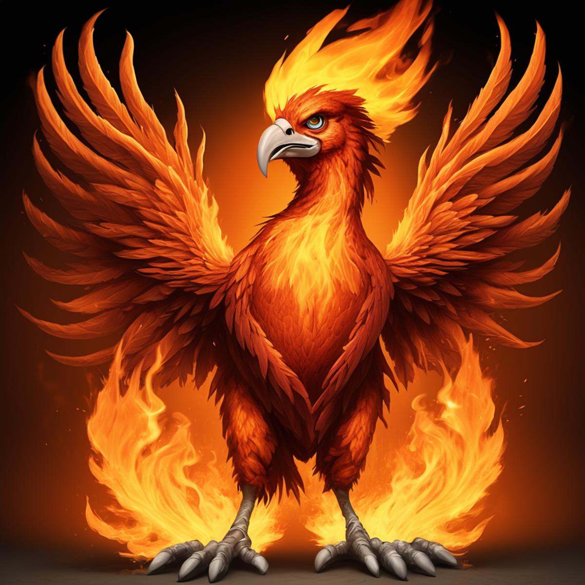 anthropomorphic flaming phoenix working a mundane career on Tensor.Art