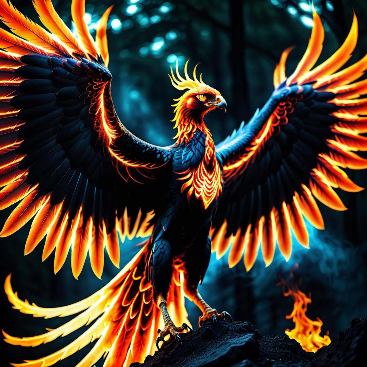 phoenix,  terrifying glowing eyes,  fierce wings on Tensor.Art