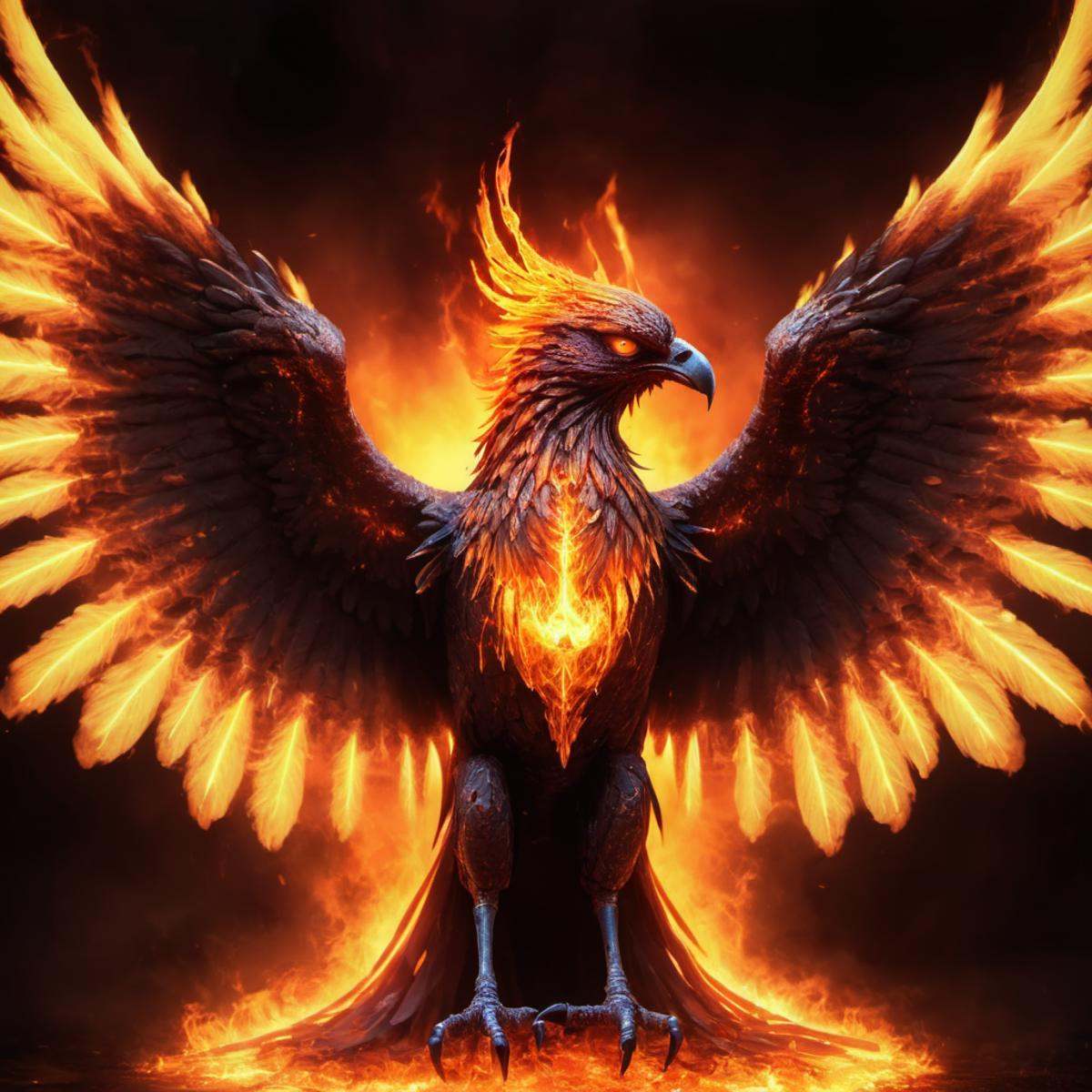 immolation phoenix,  terrifying glowing eyes,  majestic wings on Tensor.Art