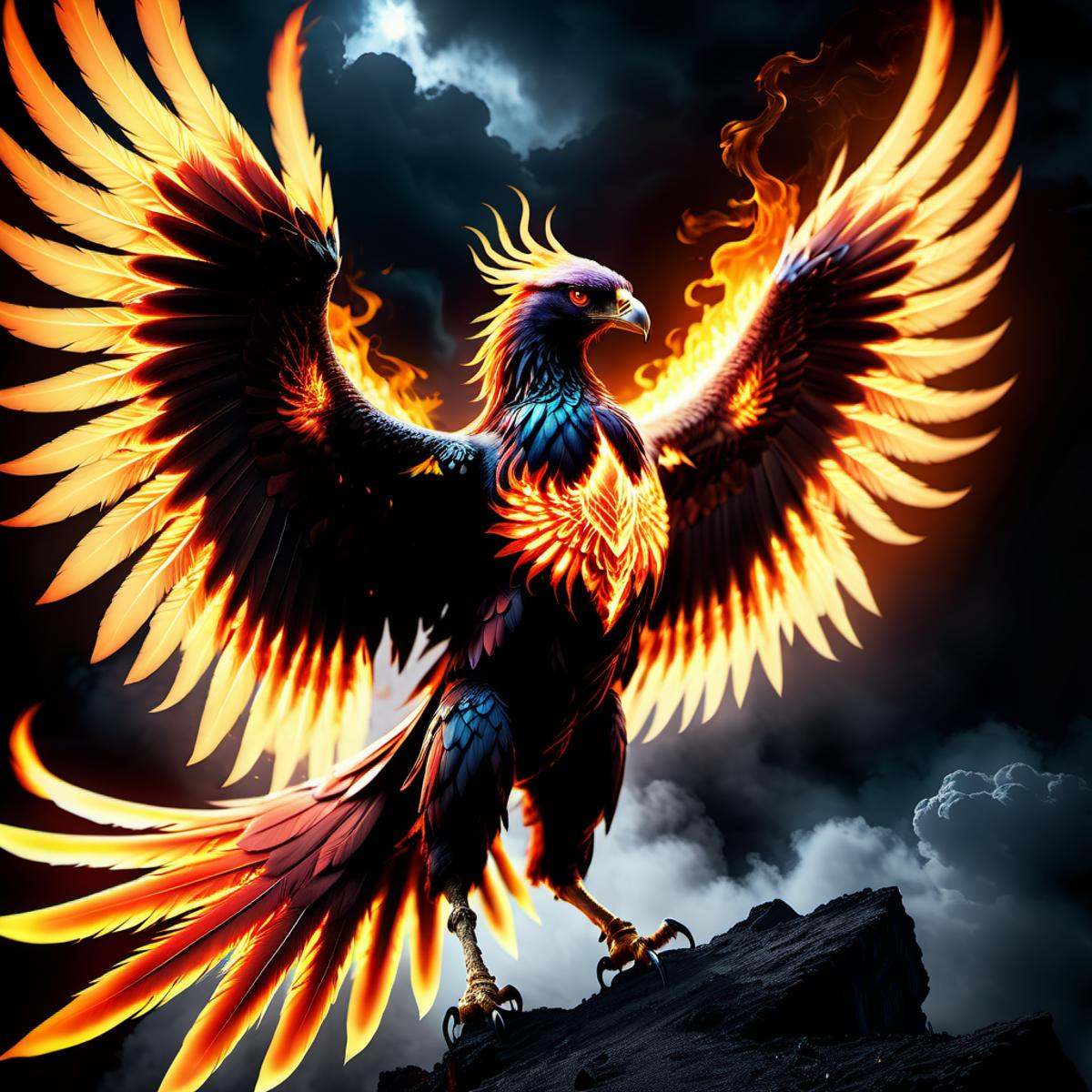 phoenix,  terrifying glowing eyes,  fierce wings on Tensor.Art