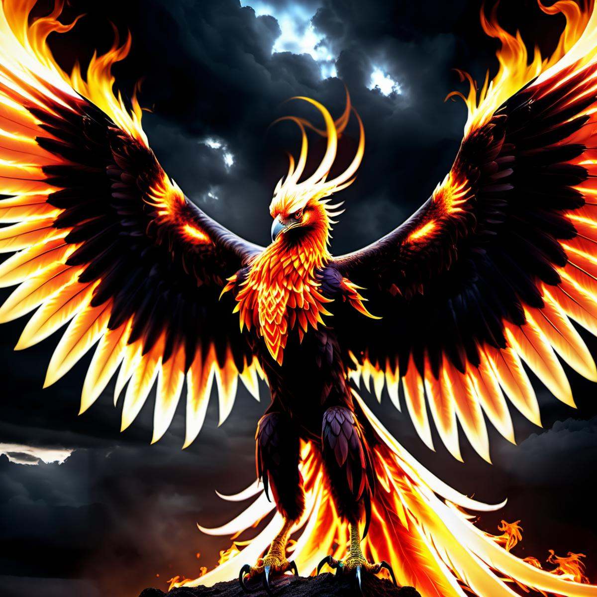phoenix,  terrifying glowing eyes,  fierce wings on Tensor.Art