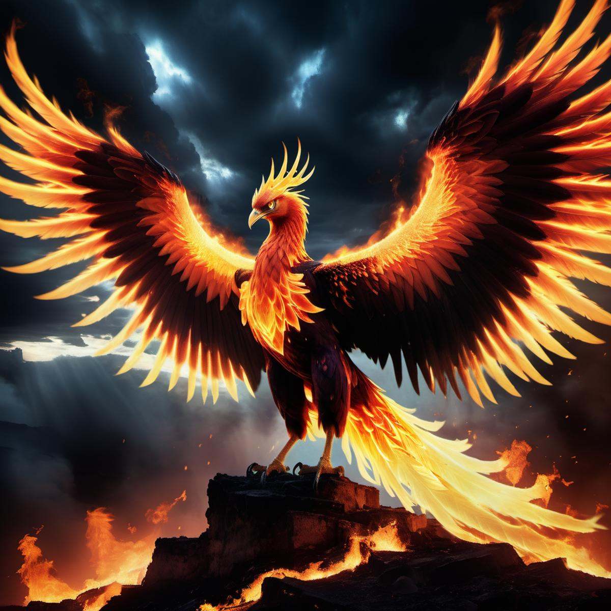 phoenix,  terrifying glowing eyes,  fierce wings on Tensor.Art