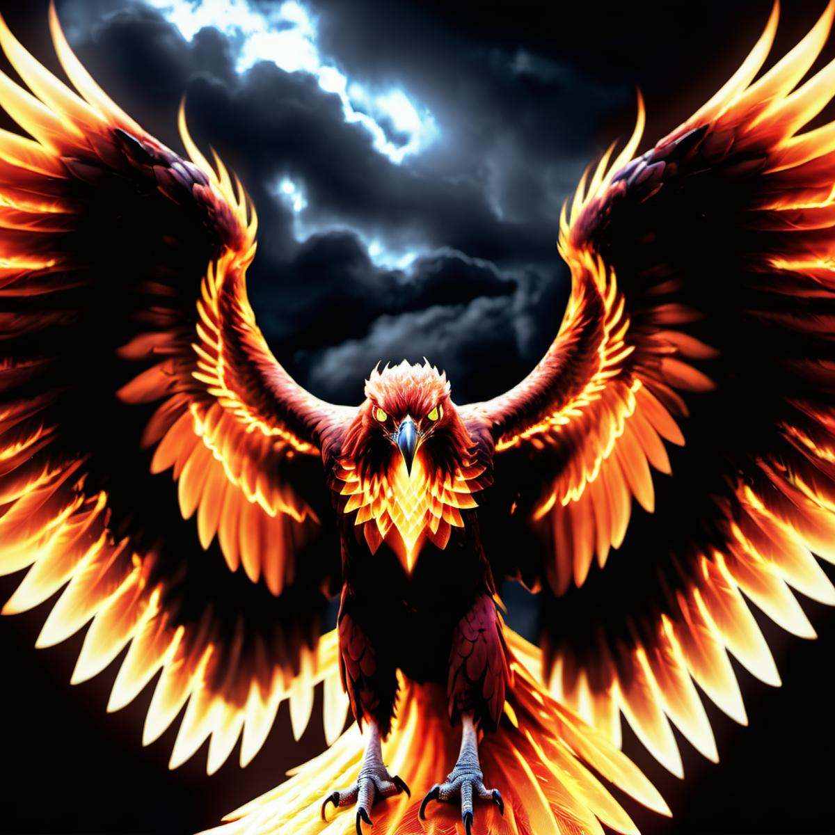 phoenix,  terrifying glowing eyes,  fierce wings on Tensor.Art