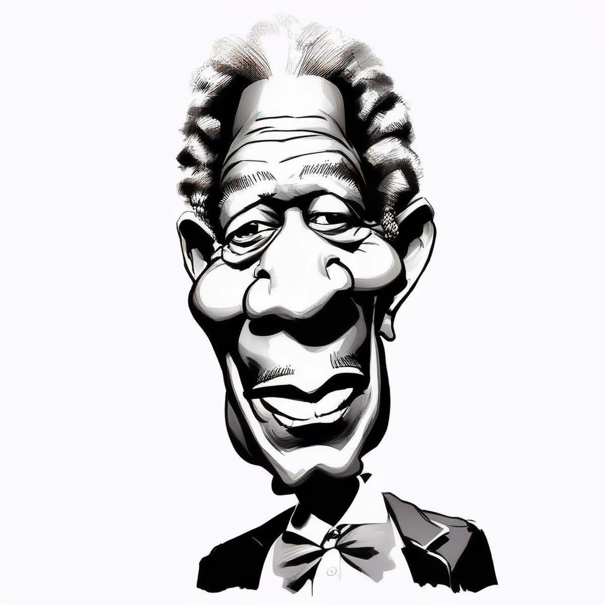 Caricatures style drawing of Morgan Freeman,  ((on paper)),  bowtie on Tensor.Art