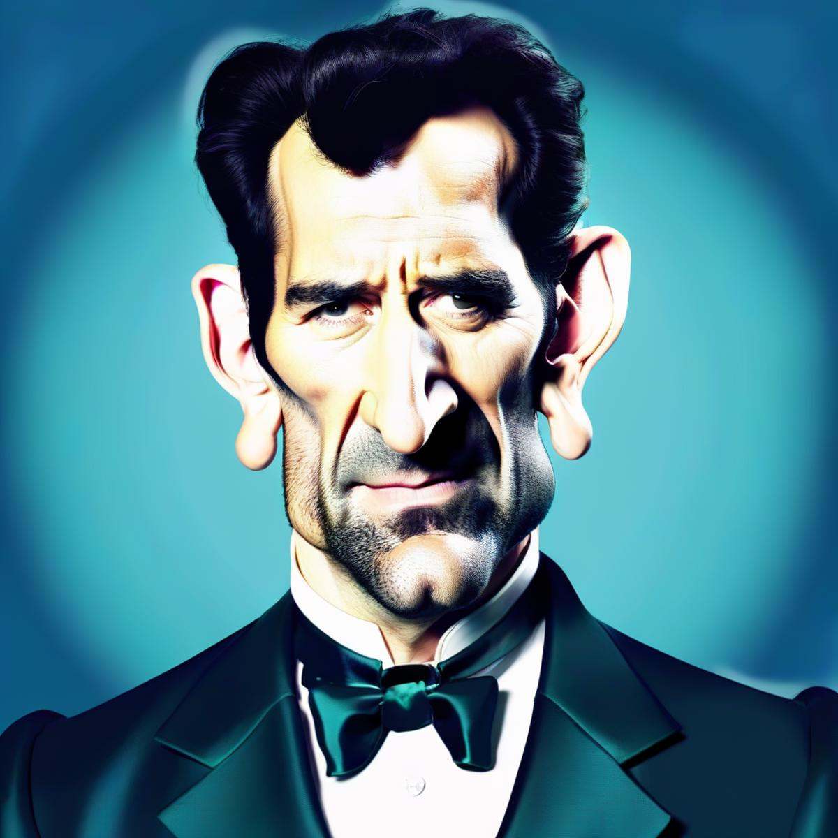 Caricatures style picture of clive owen,  beard,  bowtie on Tensor.Art
