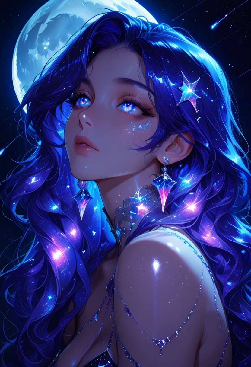 1girl,  night,  moon background on Tensor.Art