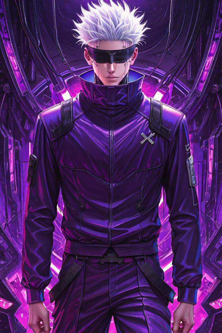 white hair,  purple pants,  high collar on Tensor.Art
