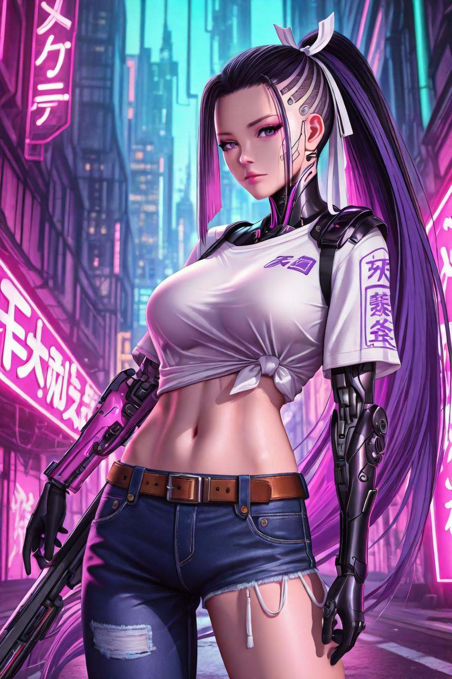 looking at the viewer,  asymmetrical clothes,  navel on Tensor.Art