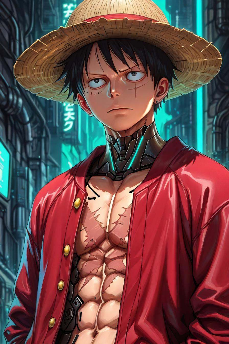 Luffy,  red jacket,  scar on chest on Tensor.Art