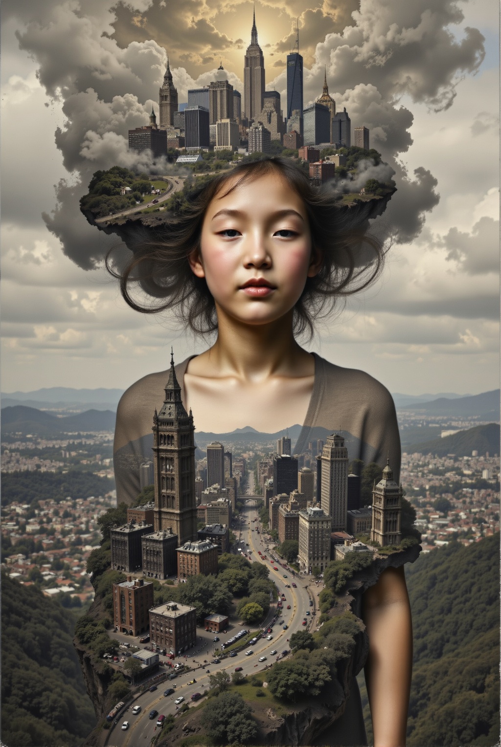 1 boy,  translucent body revealing inner world and cityscape,  surreal on Tensor.Art