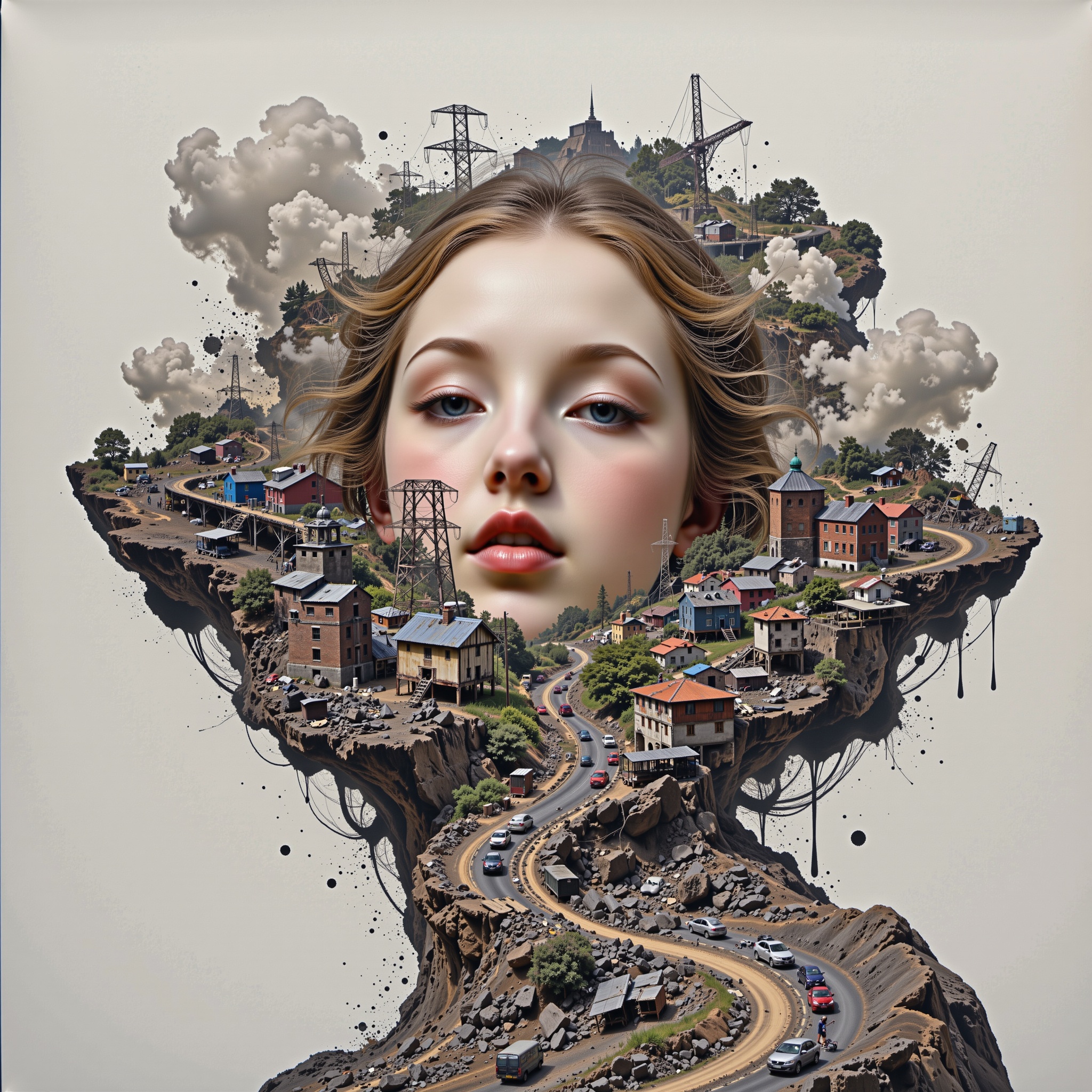 1 beautiful girl's face,  translucent body revealing inner world and cityscape,  surreal on Tensor.Art
