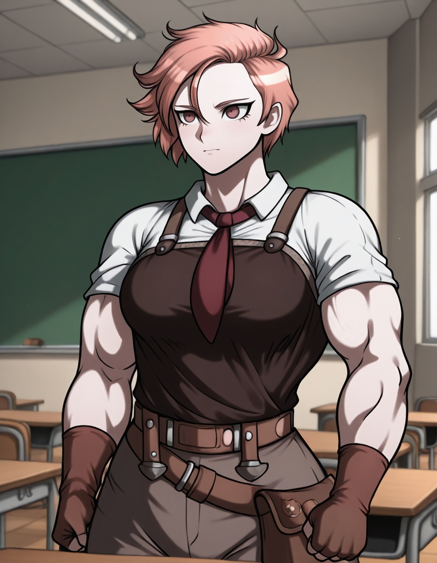 Ingrid Grimwall,  muscular,  school in background on Tensor.Art