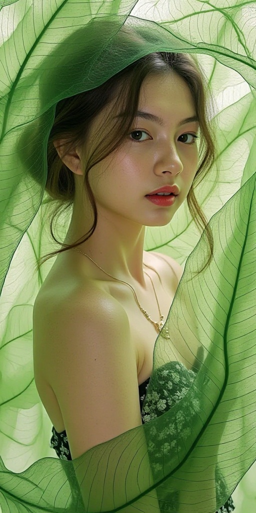 create a beautiful lady,  claue monet style,  leaf veins on Tensor.Art